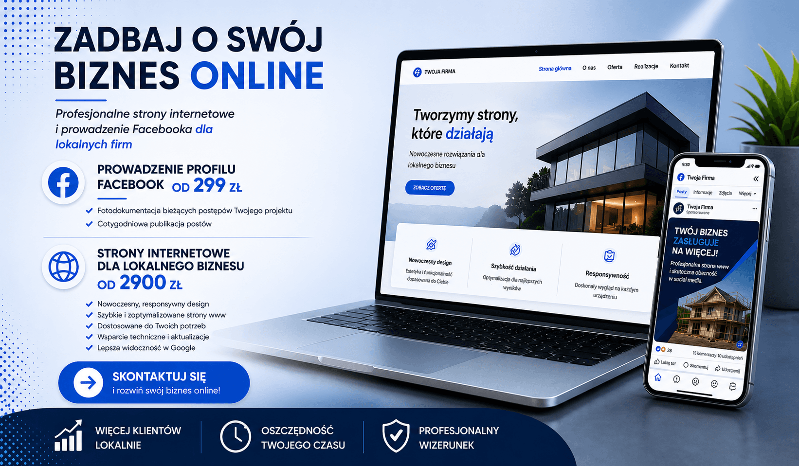 Nowoczesna strona internetowa wyświetlona na laptopie